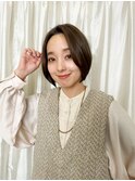 マロンベージュ丸みショート