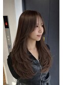 Hバタフライレイヤーカットチョコブラウン韓国レイヤー顔まわり