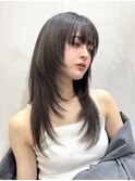 韓国ヘア  ハイレイヤー グレージュ　ハッシュカット
