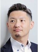 ビジネスメンズショート黒髪スーツ爽やかアップバンク