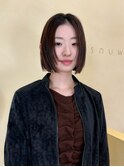 切りっぱなしボブ小顔カットココアブラウングレージュ
