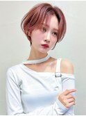 ハンサムショート ピンクブラウン 前髪長め 博多ショート