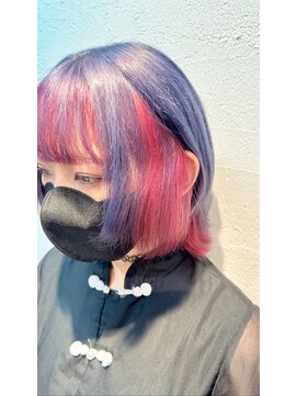 アジールヘア 池袋東口店(agir hair) 10代20代ブリーチツートンカラー伸ばしかけミディアムウルフ池袋