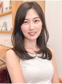 グレーベージュストレートレイヤーロング黒髪◎20代30代40代50代