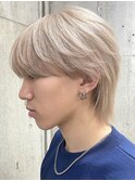 ホワイトブロンドメンズホワイトベージュカラー韓国風メンズヘア
