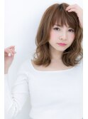 ピンクベージュ無造作ウェーブくびれヘアY戸田公園20代30代40代