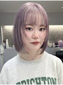 ダブルカラーピンクベージュベージュカラーケアブリーチミニボブ