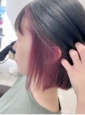 黒髪ボブに映える！インナーカラー秋色ピンク★★