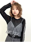 結べるボブ切りっぱなしボブベージュカールセミディシアーカラー