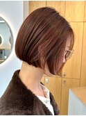 暖色ボブ_前髪パーマ_ぱっつん前髪
