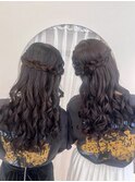 大阪梅田茶屋町ヘアセットサロンRiccoサイド編み込みリボンヘア