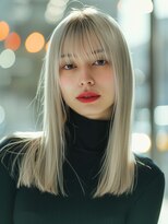 ムウ 難波(MOU)&nbsp;ミディアムレイヤーボブルフネビージュワンレンハイトーンカラー