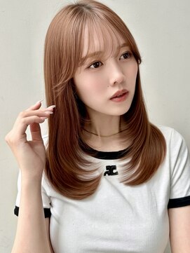 バイオレットジェム(Violet`jem) レイヤーカットロングレイヤーぱっつん前髪オリーブベージュ