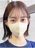 切りっぱなしボブチェリーブラウンミニウルフ前髪縮毛矯正表参道
