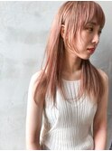 【GEEKS渋谷】ロングレイヤー/ハイトーン/ピンクベージュ/オン眉