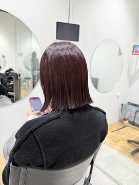 ブリーチ無しダブルカラーピンクブラウンボルドーぱつっとボブ