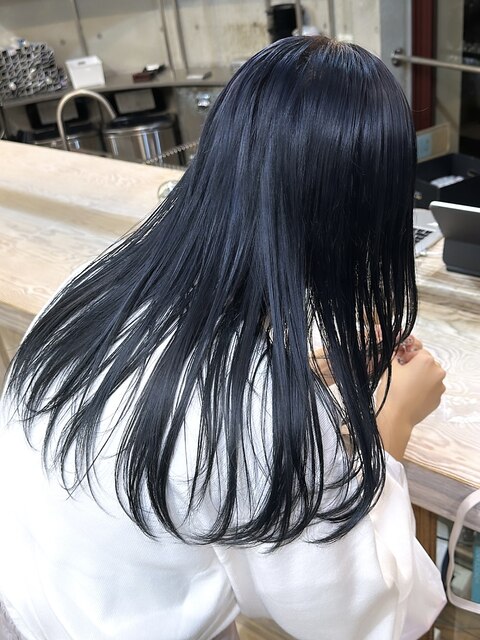 ブルーブラック/ブリーチなし/ネイビー/透明感カラー/髪質改善