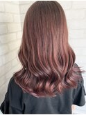 ピンクブラウン/ブリーチなしダブルカラー/髪質補修カラー