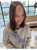 前髪なし 顔周りレイヤー 艶オリーブベージュ【20代/30代/40代】