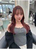 ピンクブラウン/暖色カラー/カシスピンク/韓国ヘア/顔周りカット