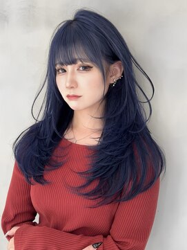 ロンド ジュルード 名古屋(Lond jeloud) お洒落可愛いネイビーブルー×レイヤーカット