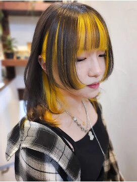 サーティーン(THIRTEEN) インナーカラーイエロー★レイヤーカットのデザインカラー♪