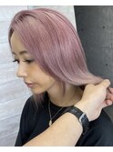 春カラーピンク髪質改善ハイトーンバレイヤージュブリーチ岡山