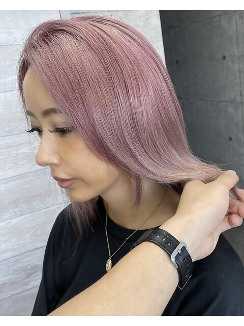 春カラーピンク髪質改善ハイトーンバレイヤージュブリーチ岡山