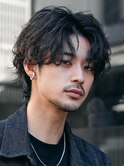 渋谷ルーズパーマシャドウパーマメンズカットセンターパートヘア