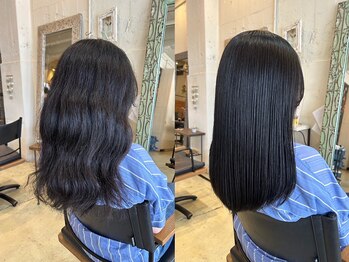 グリーン ユウヒガオカ green Yuhigaokaの写真/髪に優しい真酸性の薬剤を使用し、ダメージレスで柔らかい質感のストレートを実現◇毛先まで潤う艶髪に*