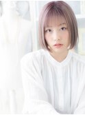 パープルアッシュ/顎ラインボブ/透明感カラー/ダブルカラーg