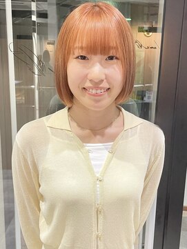 ラミエバイメルト 下北沢(lamie by melt) 切りっぱなしボブミニボブオレンジベージュ艶感暖色カラー/毛利