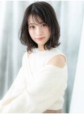 大人可愛いアッシュブラック外ハネボブウルフl古河20代30代40代
