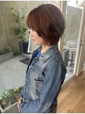 20代30代大人可愛い小顔ショートボブ前下がりショートオレンジ