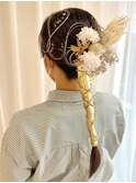 ローポニーヘアセット　卒業式袴着付け　金箔水引き　横浜★