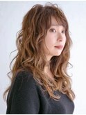 三軒茶屋_レディース_ロング_ブラウン_コテ巻き_デジタルパーマ