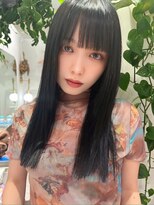 トローノ 栄(TRONO) 前髪ぱっつん　アッシュブラック　髪質改善ストレート　暗髪