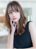 大人かわいい前髪セシルカットココアブラウンフリンジウェーブ