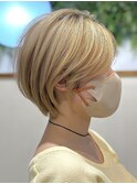 【ハイトーンショート/クビレショートボブ/前髪なし/ブロンド】