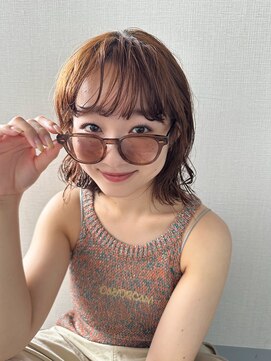 アム(amu) ボブパーマ/パーマロング/オレンジベージュ/デジタルパーマ