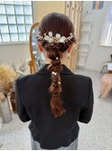 成人式ヘアセットヘアアレンジローポニー編み込み