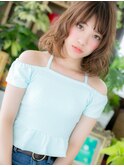 外国人風ハイライトカラー小顔ランダムパーマc4大宮10代20代30代