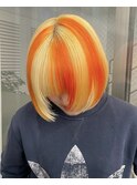 ミニボブ抜きっぱなしブロンドブロックオレンジデザインカラー