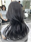 美髪カールブルーブラック韓国レイヤーロングセミディ2wayバング