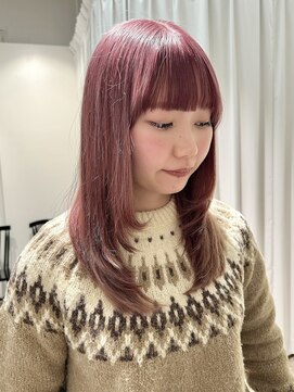 ピンクベージュ/ブリーチ/ミディアムセミロング/10代20代