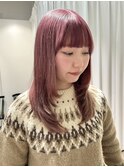 ピンクベージュ/ブリーチ/ミディアムセミロング/10代20代