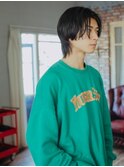 韓国ヘアカルマパーマワックスなしセンターパート黒髪ウルフ