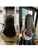 ブリーチなし！！黒髪→透明感オリーブベージュ☆五反田美容室