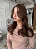 韓国風くびれレイヤーカット×グレージュ×透明感ブラウン川又