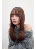 王道かわいいシースルーバングレイヤーハッシュカットグレージュ